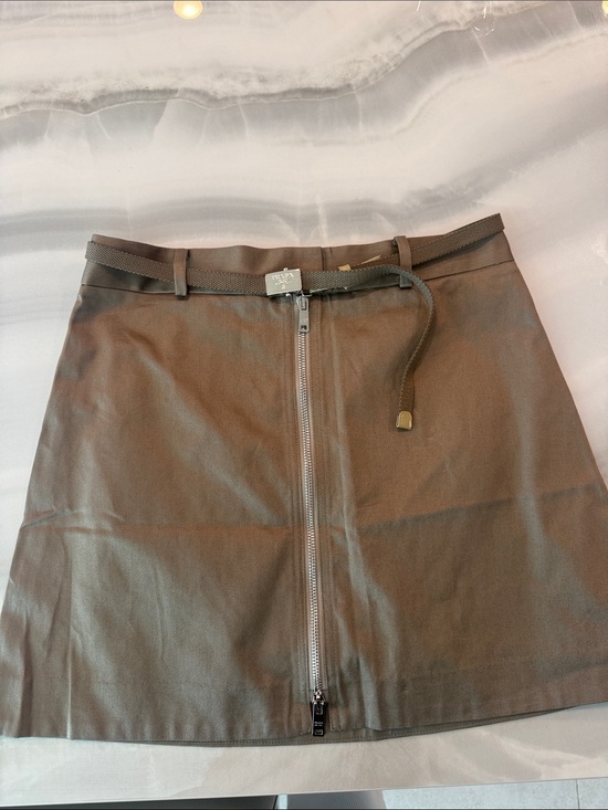 Prada Dresses & Skirts - Prada Olive Green Front-Zip Mini Skirt with Slim Belt